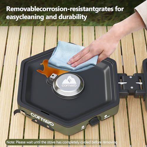 Cofiyard Propane 2-Burner Camping Stove with Carrying Bag and Gas Stove Pressure Regulator, Camping Essentials Folding Camp Stove with Flick-Style Ignition for Backpacking, Outdoor Cooking, Tailgating - color: Green