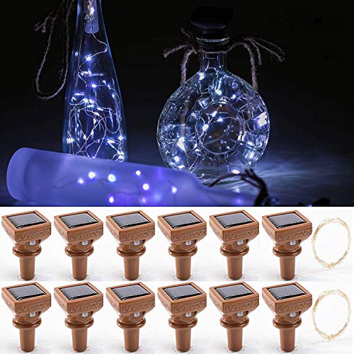 YJFWAL Upgraded 12 Pack Solar Wine Bottle Lights, 20 LEDs Waterproof Copper Light, Bottle Light Fairy Cork String Lights for Yard Patio Decor, DIY Birthday Gift for Mom Grandma Girlfriend(Cool White) - color: Cool White (Square Shaped), size: 12 Pack
