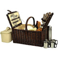 Picnic at Ascot Buckingham Willow Picnic Basket with Service for 4 and Coffee Service - Blue Stripe - color: Brown Wicker- London Plaid Plates/Napkins