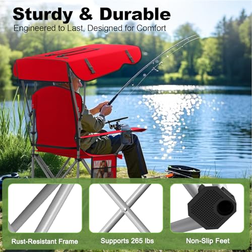 VTOY Portable Camping Chair with Canopy - Folding Chair with Canopy, Durable 600D Oxford Canopy Chair for Camping, Beach, Picnics, Fishing & Sports - color: 2pack Red