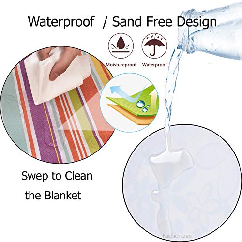 Beach Blanket Extra Large Picnic Blanket Outdoor Blanket Waterproof Sand Free Oversized Camping Mat Foldable Portable Handy Tote for Travel Sports Home Yoga Park Grass Lawn, 79"x57" - color: Colorful Line
