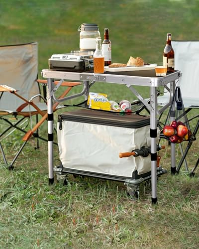 Sportneer Camping Table: Adjustable Height Small Folding Table 23.6" L x 15.7" W 4 Height with Mesh Layer - Compact & Portable Camping Essentials for Outdoor Camp Garden Picnic BBQ Dining Cooking - color: Black, size: 23.6"L x 15.7"W (4 Height)