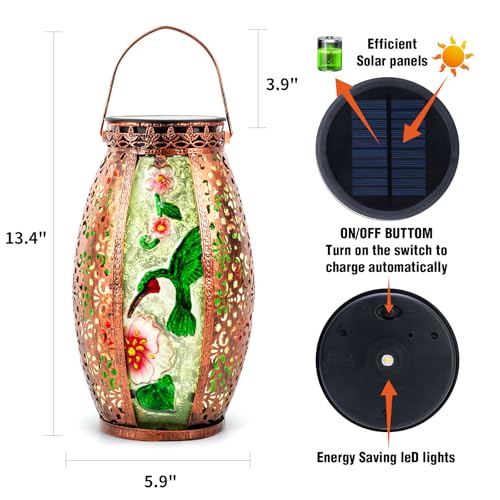 Larekook Hummingbird Solar Lantern Outdoor Waterproof,13" Large Hanging Lantern Decorative,Metal Hummingbird Solar Lights for Yard Table Porch Patio Garden Decor,Birthday Gifts for Women Mom - style: Hummingbird