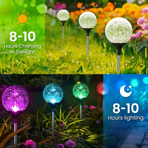 GIGALUMI Solar Garden Lights 6 Pack, Solar Lights Outdoor Decorative Waterproof, Outdoor Solar Lights for Yard Decorations, Multi-Colored Changing Garden Globe Cracked Glass Ball with LED Lights - size: 6pack