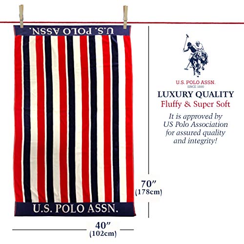 U.S. Polo Assn. Oversized (40” x 70”) Striped Nautical Design Beach Towel - Luxury Plush Cotton Hotel Quality for Bath, Pool - East Coast Stripe - color: East Coast Stripe, size: 40" x 70"
