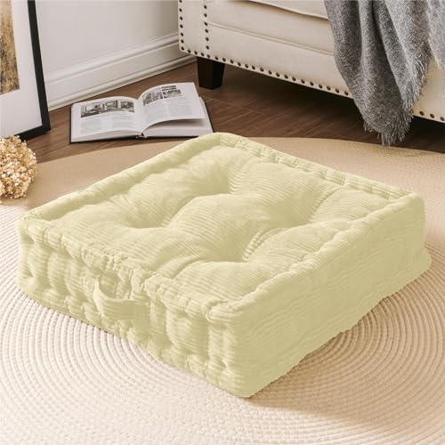 Wellsin Square Floor Pillows for Adults Kids - Meditation Floor Pillow Seating Cushion - Tufted Floor Cushion with Shredded Foam & Velvet Cover, 1 Pack, 20x20 Inch, Beige - color: Beige, size: 1 Pack (20"x20")