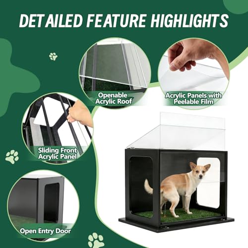 High Walls Indoor Dog Potty, 31.5" x 22" Porch Potty for Dogs with Wooden Walls & Steel Frame, Multi-Layer Easy-Clean Base - Dog Litter Box for Small Medium Dogs, Includes 10 Training Pads