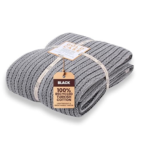 Gold Case Throw Blanket for Bed - 100% Recycled Turkish Cotton Blanket - Vintage Lightweight Soft Throw Blankets for Bed & Living Room - Twin Size Cozy Blankets - 71x90 - Black - color: Vintage Black, size: 71x90"