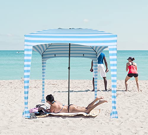 Nice C Beach Cabana Tent - Portable 6'x 6' with Detachable Wall, UPF 50+ UV Protection, Ultimate Sun Umbrella, Sun Shelter (Blue Stripe)