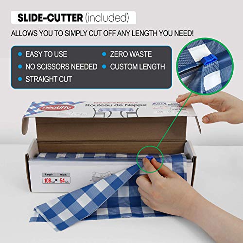 Neatiffy Disposable Plastic Table Cloth Roll | 54 in x 108 Ft Waterproof Tablecloth | Table Cover for Rectangle, Square, Round Oval Tables | Picnic, Party, Banquet, Birthdays, Weddings - Blue Gingham - color: Blue Gingham