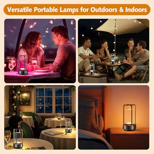 Portable Table Lamp for Outdoor Indoor: Cordless Rechargeable Desk Lamp with 10 Colors - Shower Lamp with Stepless Dimmable - Metal Battery Operated Lantern Light for Bedroom/Bar/Coffee Shop/Camping - color: Black+RGB