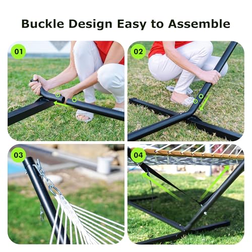 ANAGOO Double Hammock with Stand, Heavy Duty Outdoor Hammock for Two, 500 LBS Capacity, Stable Steel Frame with Balance Strap, Easy Tool-Free Assembly for Patio, Garden, Backyard & Beach,Blue - color: Blue(with Stand)