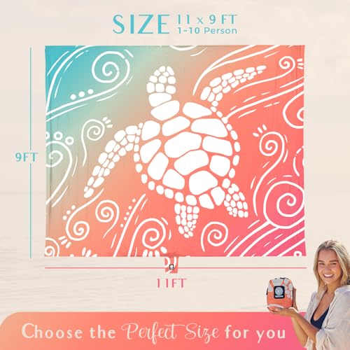 WEKAPO Beach Blanket Waterproof Sandproof Oversized Extra Large Sand Free Beach Mat with Stakes, Storage Bag - Essentials for Outdoor Beach, Picnic (Sea Turtle, 11 X 9 FT (1~10 Person)) - color: Sea Turtle, size: 11 X 9 FT (1~10 Person)