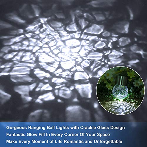 12Pack Outdoor Hanging Solar Lights - Solar Powered Crackle Glass Ball Lights Waterproof Tree Hanging Outdoor Globe Lights with Hook for Garden Balcony Patio Christmas Party Decoration, Daylight White - color: Daylight White