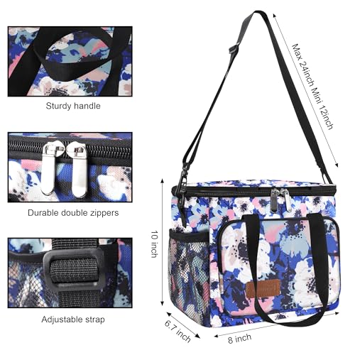 Femuar Lunch Bags for Women/Men, Insulated Lunch Bag for Work Office - Lunch Cooler Bag Leakproof Lunch Box with Adjustable Shoulder Strap - Ink foral - color: Ink foral, size: Medium Size