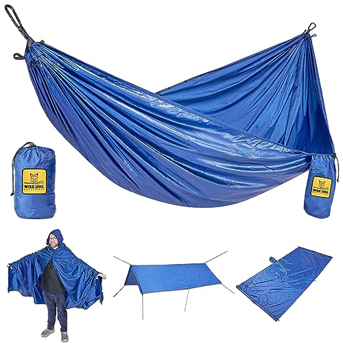 Wise Owl Outfitters Camping Hammock – 500lbs Portable Hammock with Tree Straps - Travel, Backpacking, Hiking, Outdoors Camping Gear - Single or Double - color: Navy, size: Single