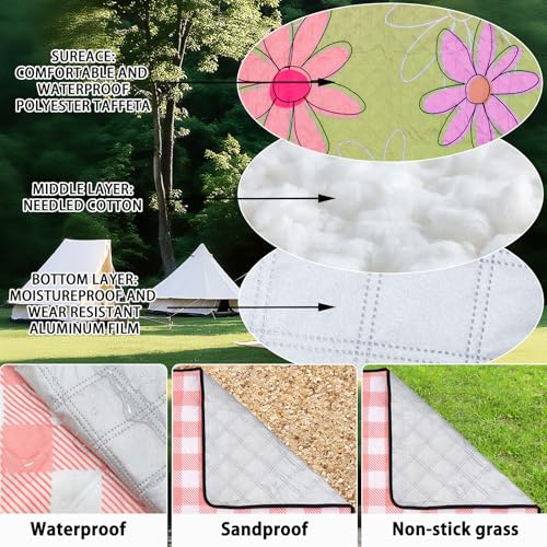 Outdoor Picnic Blanket 79"X60" Large Picnic Mat Foldable Waterproof Sand Proof Beach Blanket Compact Portable with Carry Strap Cozy Rug for Camping Grass Hiking Concerts Tent Indoor Play Mat, Daisy - color: Daisy