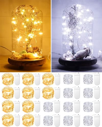 20 Pack Fairy Lights Battery Operated 3.3ft 20 LED Mini String Lights Copper Wire Twinkle Lights for Mason Jars Festivals Wedding Christmas Party Centerpiece Table Decorations, Warm White & Cool White - color: Warm White + Cool White