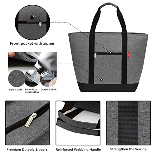 LHZK Jumbo Cooler Bag, Collapsible Leakproof Insulated Bag with Zipper & Handles, Soft Insulated Grocery Bags for Shopping, Travel, Beach, Picnic (50L, Grey) - color: Gray