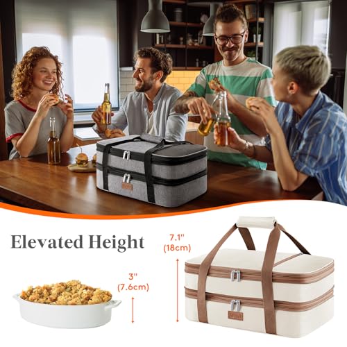 Lifewit Insulated Double Decker Casserole Carrier, Expandable Lasagna Lugger Tote Bag for Hot or Cold Food, Fits 9" x 13" Baking Dish for Potluck Parties, Picnic and Cookouts, Cream - color: Cream