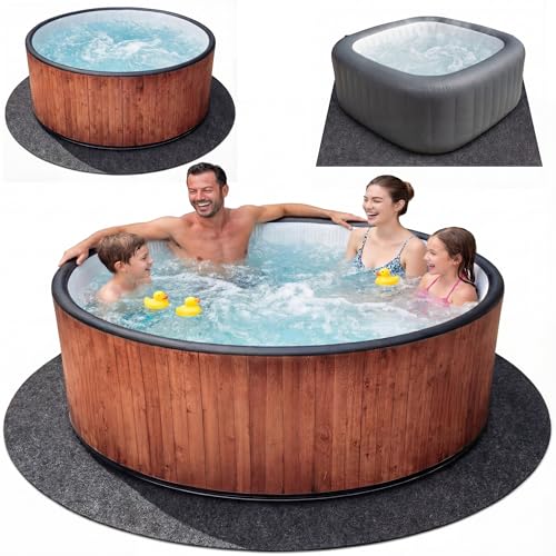 Upgraded 80 * 80 inch Round Hot Tub Mat, Extra Large Inflatable Hot Tub Pad Outdoor Indoor, Waterproof Slip-Proof Backing, Absorbent Spa Pool Ground Base Flooring Protector Mat - size: 80 inch round