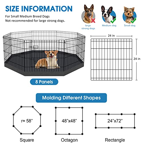 Artmalle Puppy Pet Playpen 8 Panel 24 Inch Indoor Outdoor Metal Portable Folding Animal Exercise Dog Fence Ideal for Pet Animals Dog Cat Rabbit Breed Puppy with Bottom Pad (Black with Bottom pad) - style: 24'' x 24'' with Bottom cover