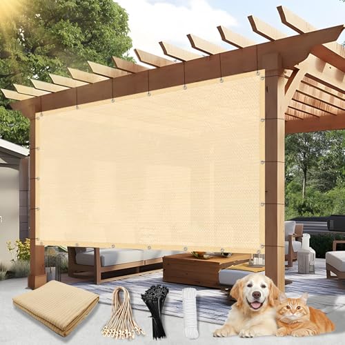 90% Outdoor Sun Shade Cloth, 6'×12' Pergola Shade Cover with Grommets, Privacy Screen Sunshades for Patio Garden Backyard Plant, Wheat - color: Wheat, size: 0 6 X 1 2 FT