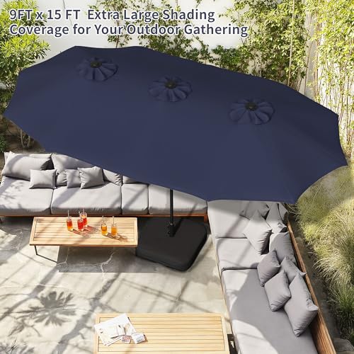 Shintenchi 16FT Large Patio Umbrella with Base Included, Outdoor Double-Sided Rectangular Shade with Crank Handle for Poolside Lawn, Deck & Garden, Dark Blue - color: Dark Blue, size: 16FT