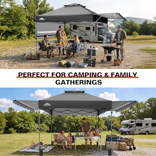EAGLE PEAK 17x10 Pop up Gazebo Canopy Tent Outdoor Instant Canopy Shelter with Adjustable Dual Half Awnings (Gray) - color: Gray