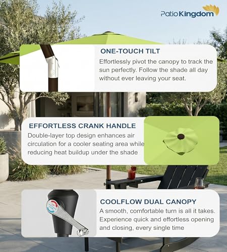 PatioKingdom 10FT Patio Umbrella with Push Button Tilt and Crank, Outdoor Market Umbrella with 8 Fiberglass Ribs, UV Protection Table Umbrella for Pool,Backyard,Garden,Deck - color: Apple Green, size: 10FT