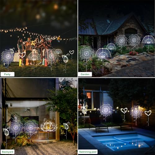 Slyuexu Solar Garden Lights Outdoor Waterproof, 2 Pack 120 LED Solar Firework Lights Decorative Garden Décor Outside for Flowerbed Pathway Party Christmas Decoration, White - color: White, size: 2 Pack
