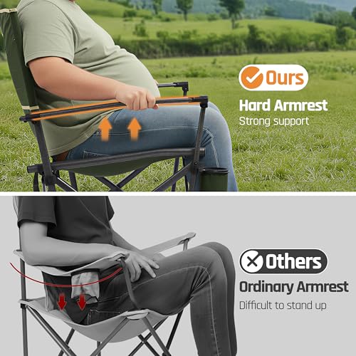 DMH OUTDOORS 2 Pack Oversized Camping Chairs for Adults Heavy Duty 400 LBS, Folding Camp Chair with Hard Metal Armrests & Swivel Cup Holder, Portable Lawn Chair for Outdoor, RV, Tailgating, Green - color: Green-2 Pack