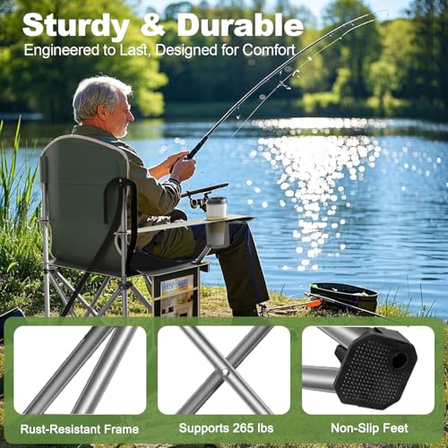 VTOY Folding Camping Chairs Durable 600D Oxford, Portable Outdoor Chair with Cooler Pouch, Cup Holder & Storage Pocket for Camping, Beach, Fishing - color: 2 Pack, Olive Green