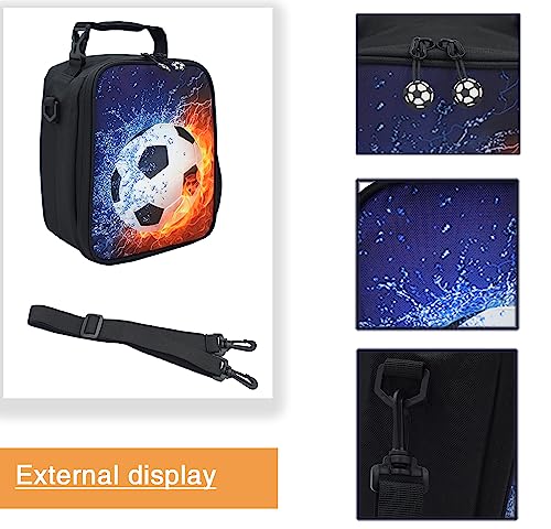 Lunch Tote, 2019 Upgrade Insulated Football Lunch Bag- Waterproof Reusable Lunch Box Portable Meal Bag Ice Pack for Kids Boys Girls -Black - color: Football Red