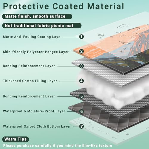 60x80" Waterproof Picnic Blankets Outdoor Sandless Beach Blanket Foldable Padded Ground Grass Park Lawn Mat Tent Camping Rug Backpack Hiking Roadtrip Gadgets Gifts Rv Car Travel Trailers Items - color: Green Mountain, size: 6'8" x 5' (Rectangular)