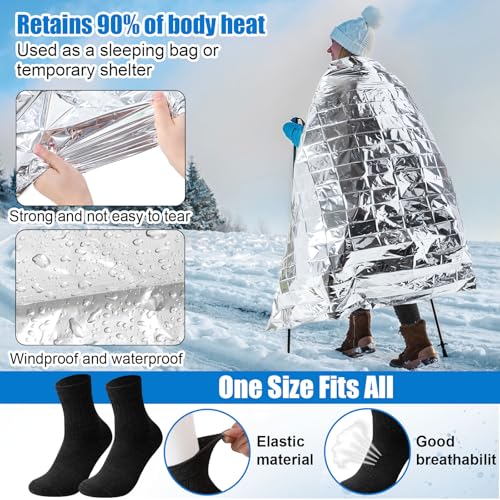180 Pcs Homeless Care Package Supplies Bulk Winter Emergency Thermal Blankets Warm Socks Touchscreen Gloves Space Blanket Survival for Cold Weather Outdoor for Men Women(Multi-Color) - color: Multicolor