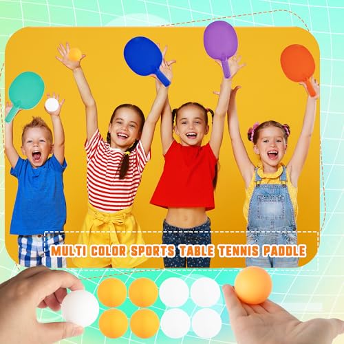 8 Pcs Plastic Table Tennis Paddles with 8 Balls Portable Ping Pong Paddles Rackets Unbreakable Plastic Textured Table Tennis Training Toys for Kids Beginner Adult Outdoor Equipment