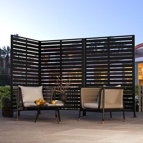 Modern Shade Metal Privacy Screen Outdoor 72" H x 48" W, Stable & Durable Privacy Fence Panels for Instant Privacy & Space Division, Freestanding Decorative Patio Screens for Outdoor, Black (3 Panel) - size: 3 Panel