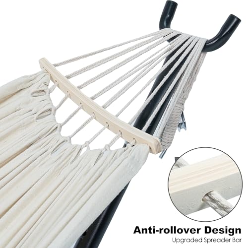 GAFETE Double Hammock with Stand for Outside, Upgraded Spreader Bar, Heavy Duty Space Saving Steel Stand 2 Person, Convenient Pocket, Easy Assembly, 600lbs Weight Capacity, Indoor & Outdoor (Natural - color: Natural