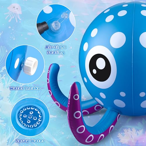 Sprinkler for Kids Inflatable Octopus Water Toys with 6 Rings, Summer Outdoor Toys Backyard Water Spray Sprinkler Fun Pool Toys for 3 4 5 6 Years and Up Boys Girls Gifts