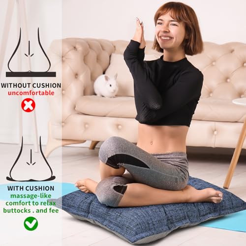 SINSOSSO Large Floor Pillow 22", Thickened Bite-Size Memory Foam Square Non-Slip Cushion for Office Back Support/Indoor Yoga/Chair Seat, Fashionable Color-Blocked Fabric & Washable, Blue, 1 PCS - color: Blue