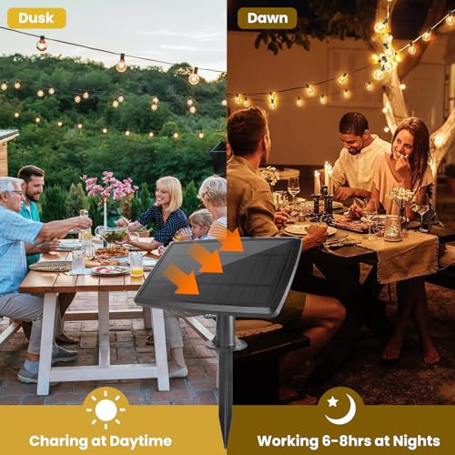 Yusist 100FT Solar String Lights Outdoor Waterproof with Remote, G40 Solar Powered String Lights with 30+2 LED Shatterproof Bulbs, Dimmable Solar Patio Hanging Lights for Outside Backyard Party - size: 100FT