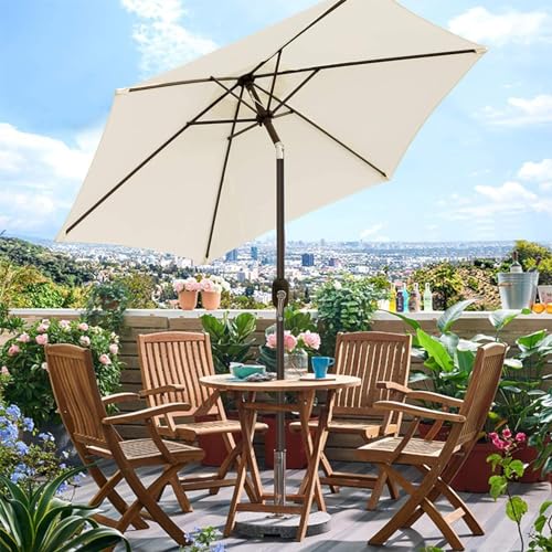 Blissun 7.5 ft Patio Umbrella, Yard Umbrella, Outdoor Market Umbrella with Push Button Tilt Crank (Creamy White) - color: Light Beige
