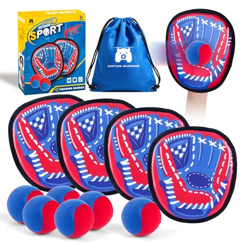 Toss and Catch Ball Set Outdoor Games for Kids, Beginner Toddler Baseball Training Glove Sticky Ball Catch Toys, Beach Pool Yard Games Toys for Kids and Family, Baseball Gift for Boys Girls Ages 3-12