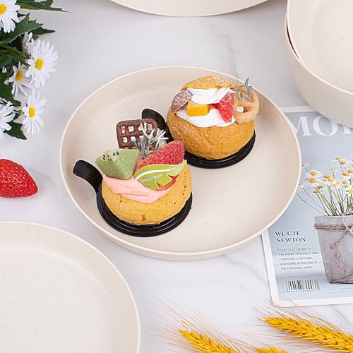 EI 12pcs Wheat Straw Dinnerware Set of 4,Reusable Plastic Plates,Unbreakable Dinner Plates,Deep Dinner Hard Premium Plastic Plate,Microwave Dishwasher Safe for Camping,Picninc,Family Dinner - color: Beige Wheat Straw Plates and Bowls