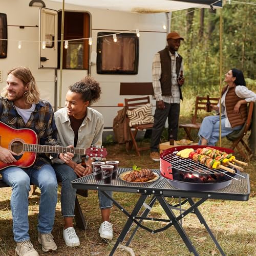 HPC DECOR Grill Table with Mesh Desktop,200lbs 3Ft Portable Folding Table,Camping Table,Picnic Table,Height Adjustable Metal Table for Ourdoor, Camping, Picnic, BBQ and Beach, RV, 35.4" L x 23.6" W - size: 3*2FT