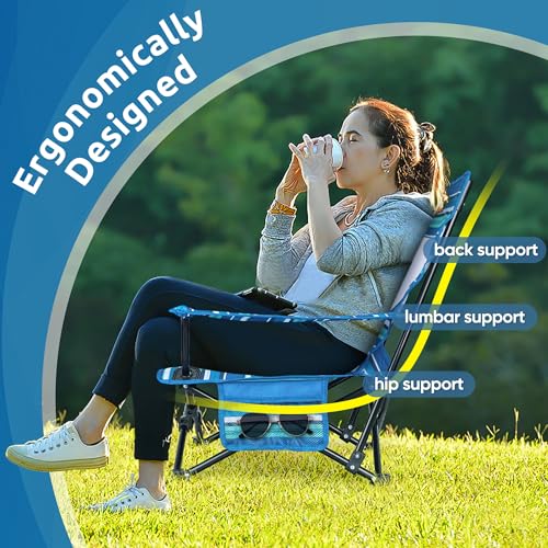 HaSteeL Folding Beach Chair Set of 2, Foldable Striped Camping Chairs for Outside, Low Beach Chair Portable for Adults Fishing, Picnic, Outdoor BBQ, Travel, Sports, Cup Holder & Storage Bag - color: Striped Chairs