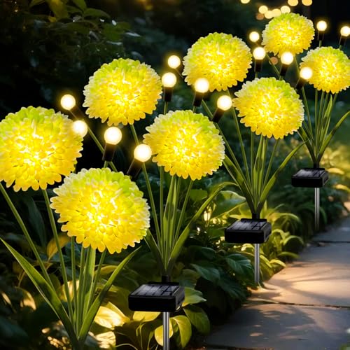 Solar Lights Outdoor Waterproof, 4 Pack Solar Firefly Swaying Lights with Flowers, Flower Light Garden Decor for Outside Yard Patio Thanksgiving for Women Grandma - color: Warm White, size: 4 pack