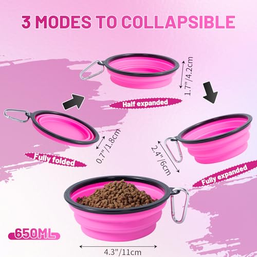 Dog Bowl Pet Collapsible Bowls, 2 Pack Collapsible Dog Water Bowls for Cats Dogs, Portable Pet Feeding Watering Dish for Walking Parking Traveling with 2 Carabiners (Black+Pink, Medium) - color: Black+Pink, size: Medium