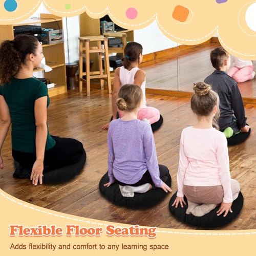 Fumete 8 Pcs 16 Inch Round Floor Cushions for Kids and Toddlers, Flexible Seating Classroom Furniture Floor Pillow for Home, Daycare, Preschool, Yoga and Meditation (Black) - color: Black